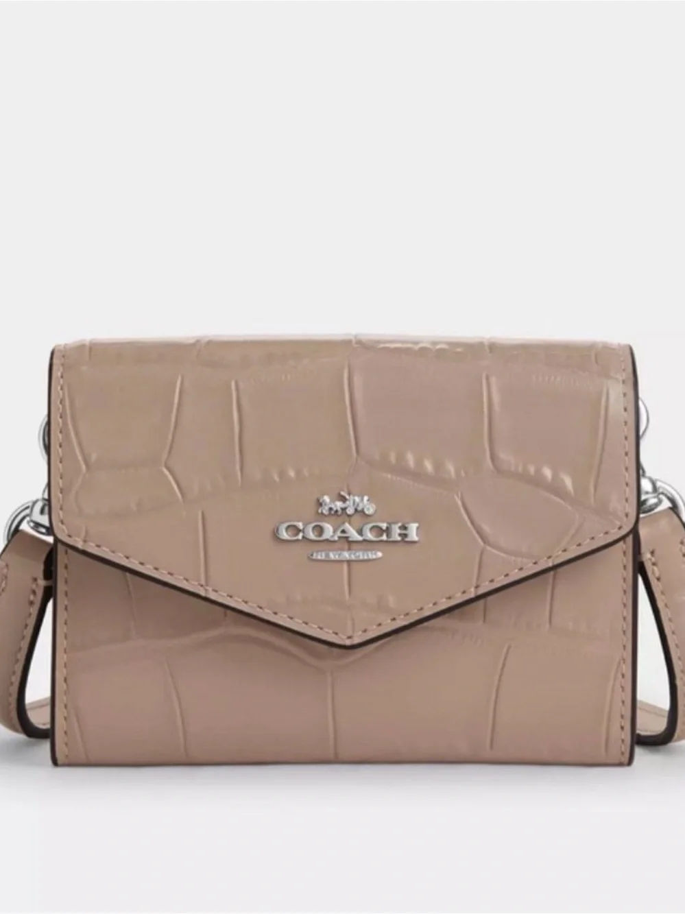 Coach Croc-Embossed Envelope Crossbody in Taupe